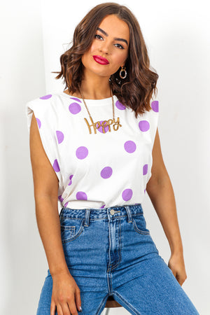 Round - White Lilac Polka Dot Top– DLSB